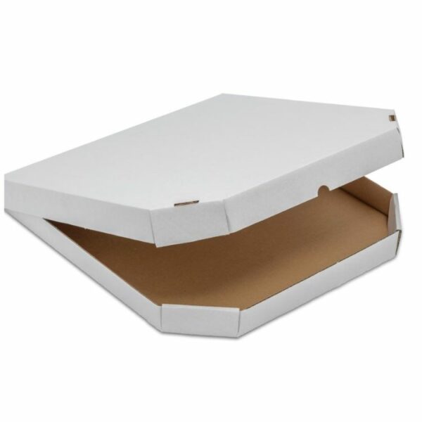 Krabica na pizzu z vlnitej lepenky biela/hnedá – lomený roh