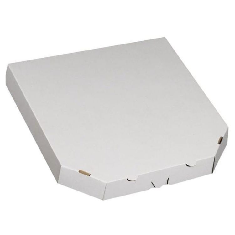 Krabica na pizzu z vlnitej lepenky biela/hnedá – lomený roh